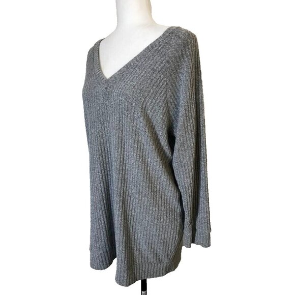 WILFRED FREE Raglan Sleeve Ribbed Tunic Sweater Dress Size Medium Gray V-Neck - Picture 4 of 8